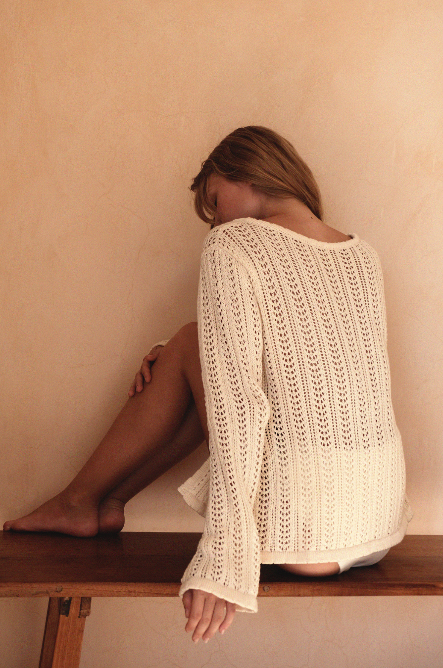 Lexi Pointelle Knit Cardigan - Cream